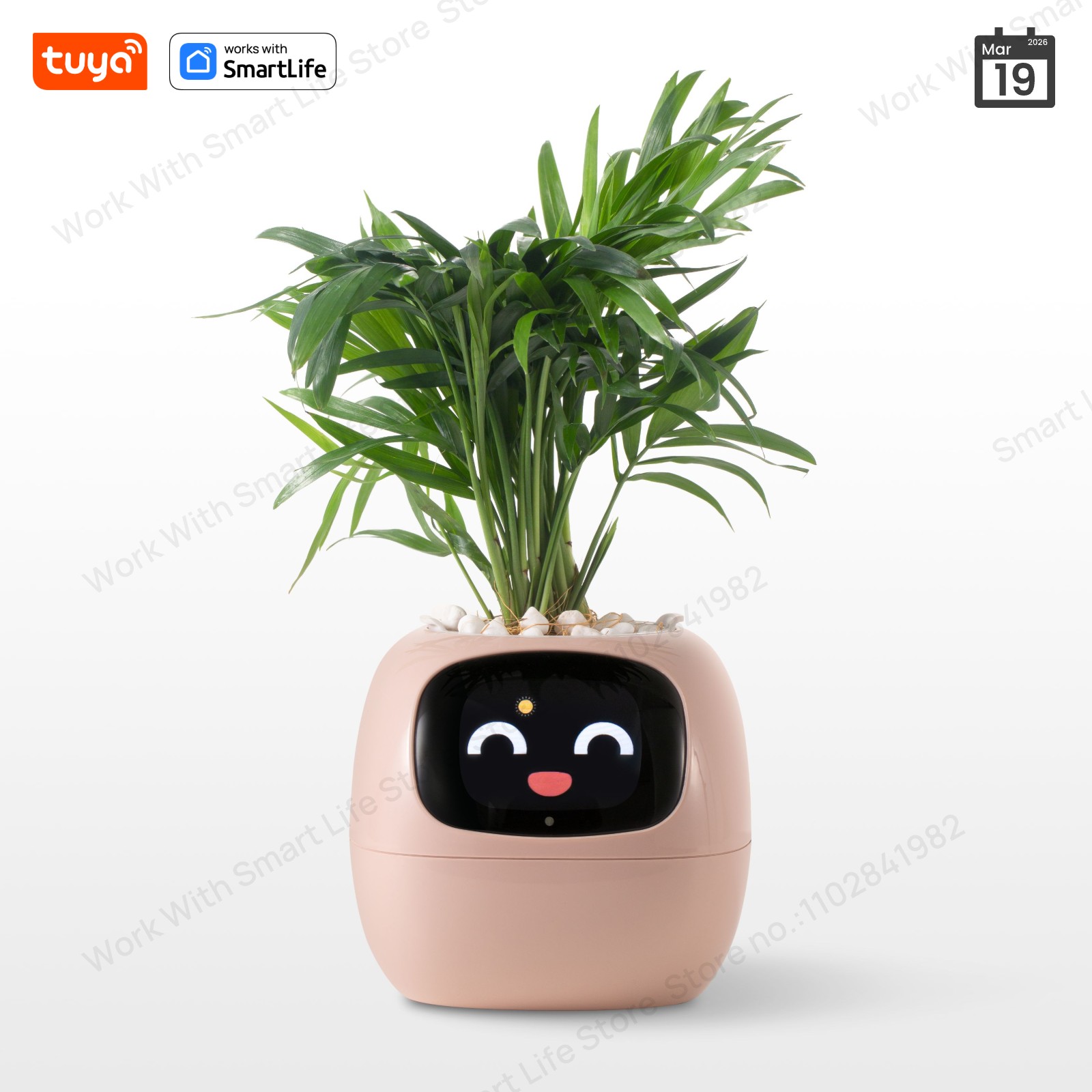 Smart Pot - Tuya ivyスマートプランター、永遠の楽しみ、49の豊富な表現、7つのスマートセンサー、aiチップ、植物を簡単に発行し、楽しい、ピンク