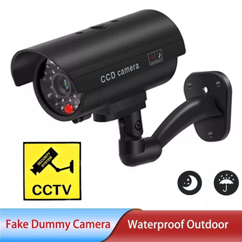 Garden Camera - 模擬カメラ、偽カメラ、監視カメラ、防犯カメラ、屋内・屋外用、IP66防水、赤いLEDフラッシュライト付き。