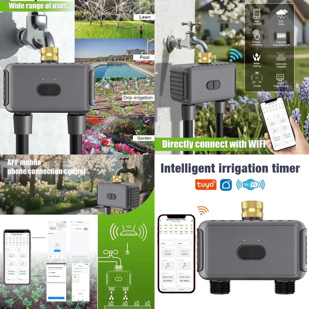 Smart Garden System - WAP01 WiFiアプリ制御 デュアルホース水タイマー スマート2口スプリンクラータイマー ガーデン散水システム 点滴灌漑