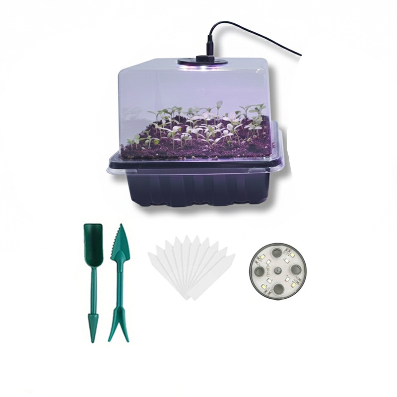 Indoor Garden Kit - 1/2/3パック 12/24/36セル種子発芽トレイ、8個のLED育成ライトと湿度ドーム付き、室内植物スターターセット