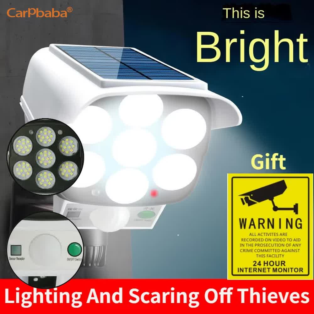 Garden Camera - 屋外ソーラーライト人感センサーセキュリティダミーカメラワイヤレス投光器IP65防水77LEDランプ3モード家庭用ガーデン用