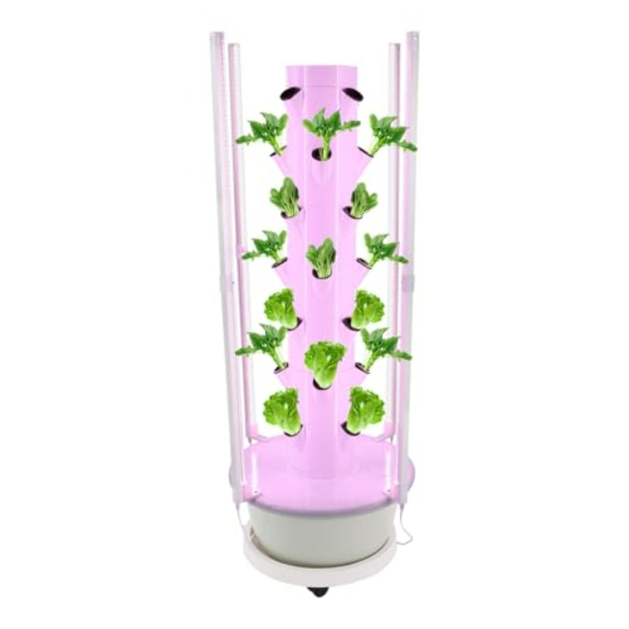 Grow Light Led - 屋内/屋外の庭園農場や学校向けの水耕栽培タワー：LED育成ライト付きの白い7段式垂直システム、24時間稼働
