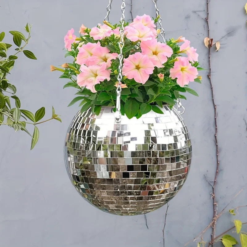 ユニークな手作りのボヘミアン風ハンギングディスコミラーボール - Self Watering Planter のレビューと価格