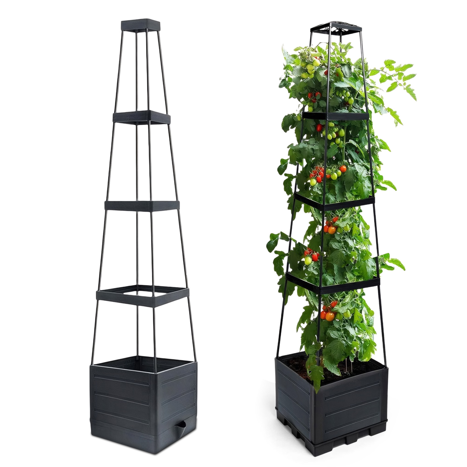 高床式プランターボックス、トレリス付きトマトケージプランター - Self Watering Planter のレビューと価格