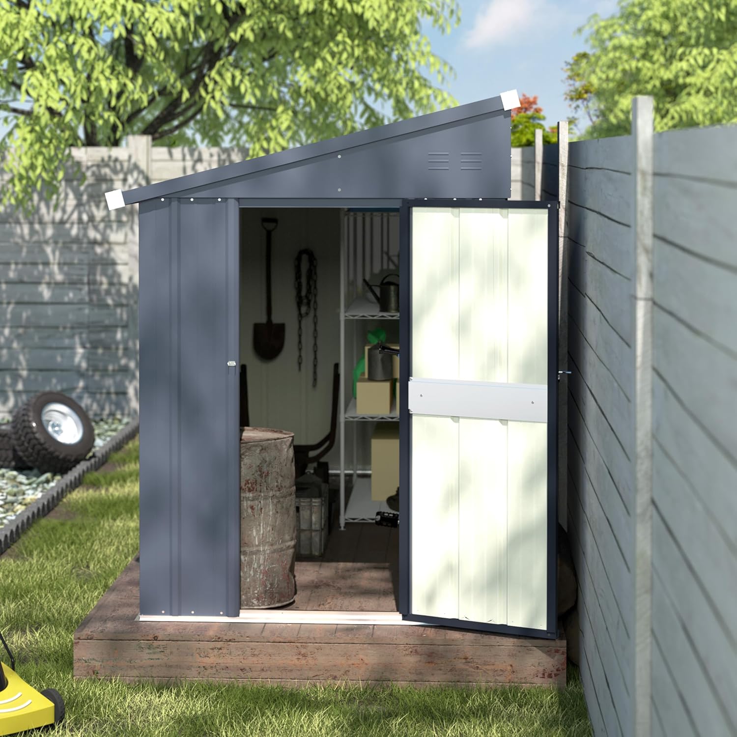 4×10フィートの屋外収納小屋、傾斜式金属製小屋キット、厚め - Indoor Garden Kit のレビューと価格
