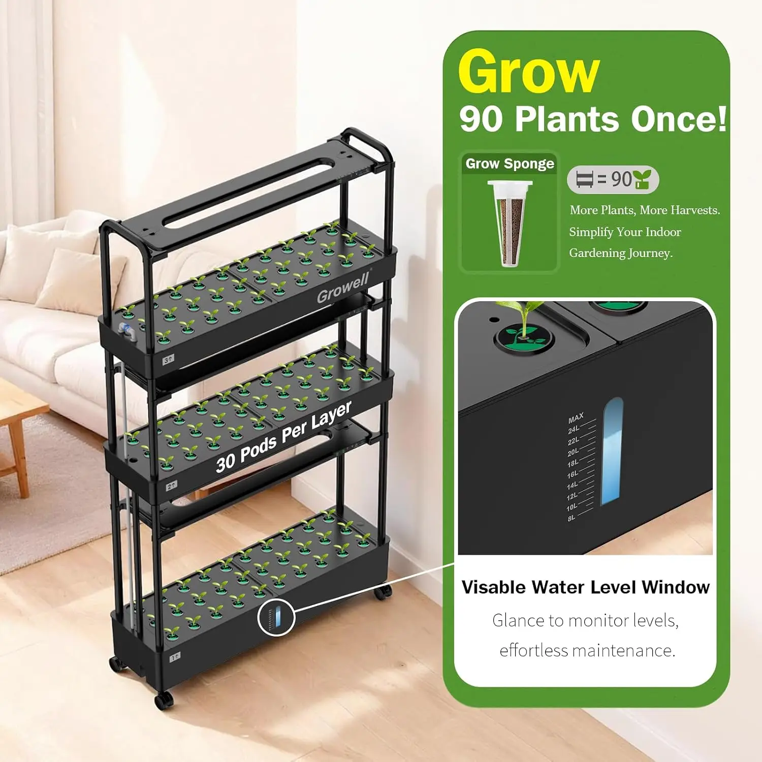 大型水耕栽培システムキット、90ポッドの垂直型室内ハーブガー - Indoor Garden Kit のレビューと価格